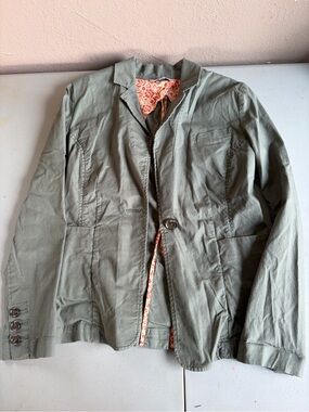 Cabi Olive Green Cotton Blazer with Floral Lining